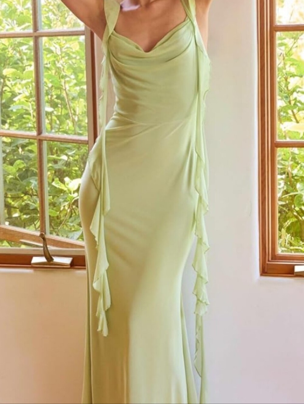 Cider Light Green Cowl Neck Maxi Dress New Size M